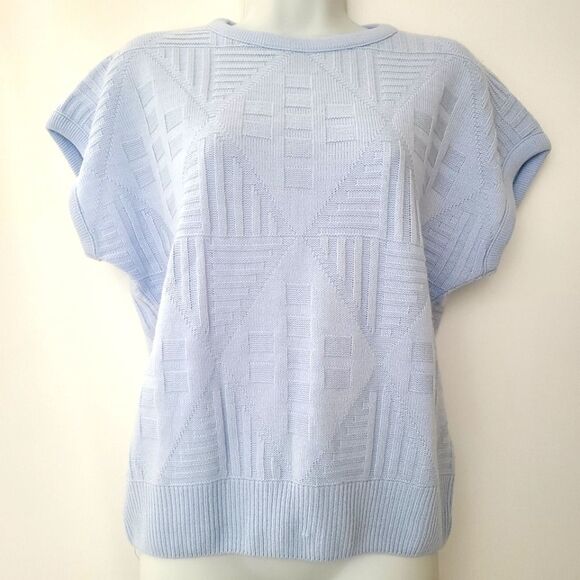 Vintage Short Sleeve Blue Knit Sweater L - Picture 1 of 9